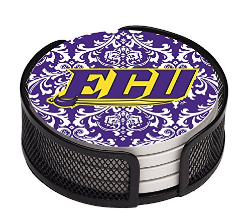 Thirstystone Stoneware Drink Coaster Set with Holder, East Carolina University Pattern