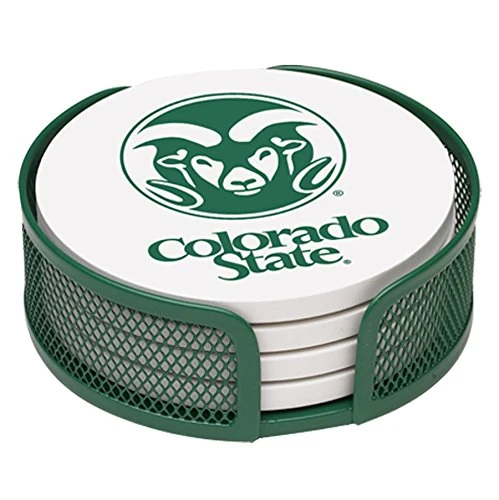 Thirstystone Stoneware Drink Coaster Set with Holder, Colorado State University