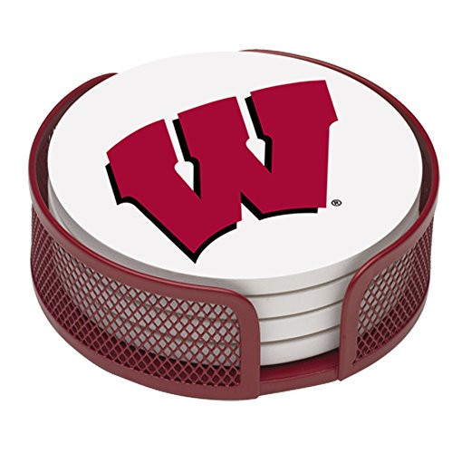 Thirstystone Stoneware Drink Coaster Set with Holder, University of Wisconsin
