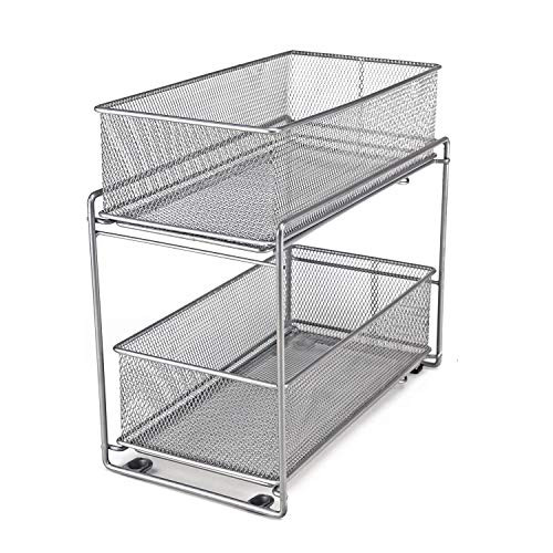 LaCyan Mesh Sliding Baskets Stackable Cabinet Organizer Pull Out Drawer for Kitchen Under Sink Storage, 2 Tier