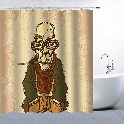 Comic Man Shower Curtain Strange Old Novelty Alternative Character Bathroom Curtains Tapestry Polyester Fabric Waterproof Mildew Resistant 70 x 70 Inches Include Hook Tan Brown Fawn