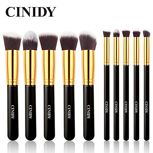CINIDY Makeup Brush Set 10 PCS Wood Handle Kabuki Powder Foundation Blush Concealer Eyeliner Eyeshadow Contours Brush for Girl Gift Beauty Tools CINIDY Makeup Brush Set 10 PCS Wood Handle Kabuki Powder Foundation Blush Concealer Eyeliner Eyeshadow Contours Brush for Girl Gift Beauty Tools