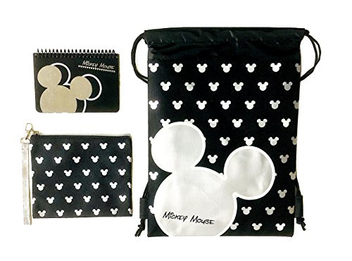 Disney Mickey Mouse Glow in the Dark Drawstring Backpack Plus Autograph Book with Purse - Set of 3 Silver (Big Head)