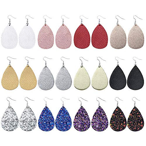 Sntieecr 12 Pairs Faux Leather Earrings Lightweight Teardrop Dangle Earrings with 8 Pieces Bright Colors Petal Drop Earrings, 4 Pieces Glitter Leather Earrings for Women Sntieecr 12 Pairs Faux Leather Earrings Lightweight Teardrop Dangle Earrings with 8 Pieces Bright Colors Petal Drop Earrings, 4 Pieces Glitter Leather Earrings for Women