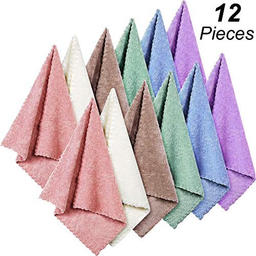 12 Pieces Face Makeup Remover Cloths Microfiber Wash Cloth Soft Facial Cleansing Cloth for Face, 12 x 12 Inch (Beige, Blue, Purple, Brown, Green, Pink)