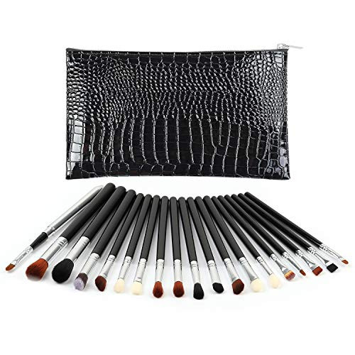 Eye Makeup Brush Set, Logiverl 19 Pieces Eyeshadow Makeup Brushes Set Included Eyeshadow Eyebrow Brush with Wooden Handle and Black Case (Black)
