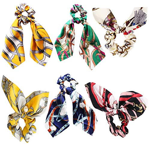 Scrunchies for Hair Elastic Hair Bands - 6 Pack Hair Scrunchies for Ponytail Holder, Satin Scarf Scrunchies for Women Girls Hair Scrunchy Ties - No hurt Large Soft Ropes Hair Accessories