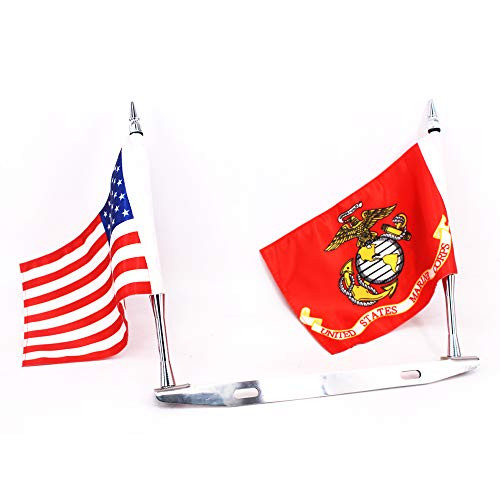 GUAIMI License Plate Mounted Double Flag Holder Double Motorcycle Flags (The American Flag & Marine Flag)