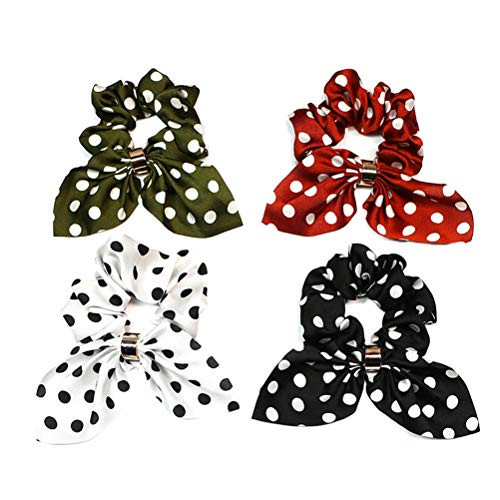 Lurrose 4pcs Bowknot Hair Scrunchies Polka Dot Elastic Hair Ties Bunny Ear Ponytail Holders for Women