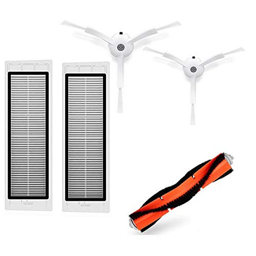 xcivi Replacement Parts Kit HEPA Filters, Side Brushes and Rolling Brush Compatible with Xiaomi MiJia1 1S Roborock Xiaowa S50 S51 S55 S5 E20 E25 C10 T6 T60 T65 Robot Vacuum Cleaner (5)