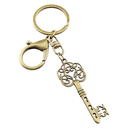 FOY-MALL Moire Handle Skeleton Key Bronzed European Style Alloy Men Women Keychain Car Key Ring T1007