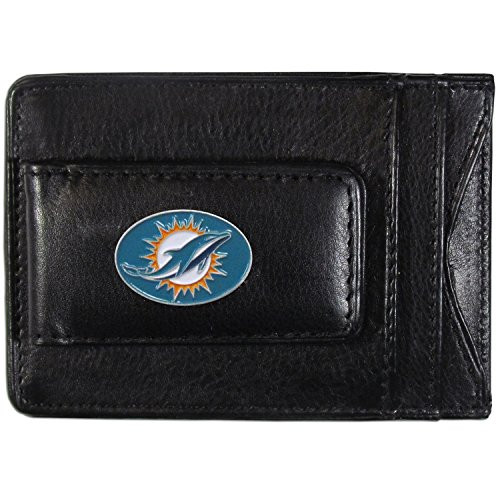 NFL Siskiyou Sports Mens Miami Dolphins Leather Cash & Cardholder One Size Black