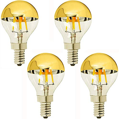 MD Lighting G14(G45) Half Chrome Light Dimmable 4W(40W Equivalent) E12 LED Candelabra Bulbs, Warm White 2700K 400Lm Filament Vintage Bulb with Golden Mirror, Decorative Edison Globe Bulb Pack of 4