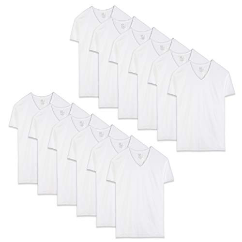 Fruit of the Loom Men's Stay-Tucked V-Neck T-Shirt, White (12 Pack), Small