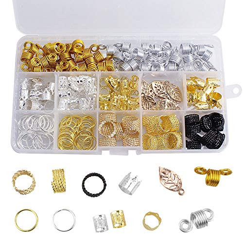 Dreamtop 200 Pieces Aluminum Hair Coil Dreadlocks Hair Braid Rings Dreadlocks Metal Hair Cuffs Hair Braiding Beads for Hair Accessory