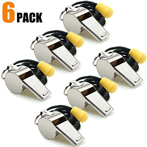 Hipat Whistle, 6 Pack Stainless Steel Sports Whistles with Lanyard, Loud Crisp Sound Whistles Bulk Great for Coaches, Referees, and Officials (A:Silver)