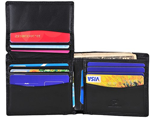 Yuhan Pretty Mens Wallet Vintage RFID Blocking Leather Bifold Wallet Trifold (Real leather Black)