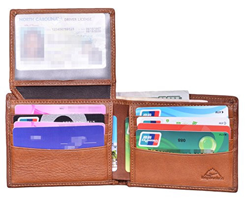 Hopsooken Mens Wallet RFID Cowhide Leather Vintage Bifold Wallet For Men Trifold Brown (Oil Wax Leather - UP ID)