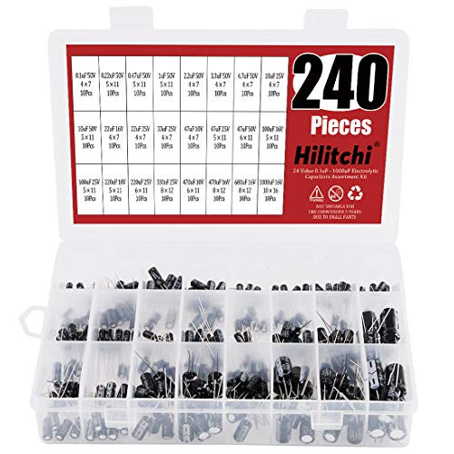 Hilitchi 240-Pcs 24 Values Black Electrolytic Capacitors Assorted Assortment Kit Range 0.1uF?1000uF with Storage Box