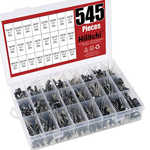 Hilitchi 545-Pcs 24 Values Black Electrolytic Capacitors Assorted Assortment Kit Range 0.1uF?1000uF with Storage Box