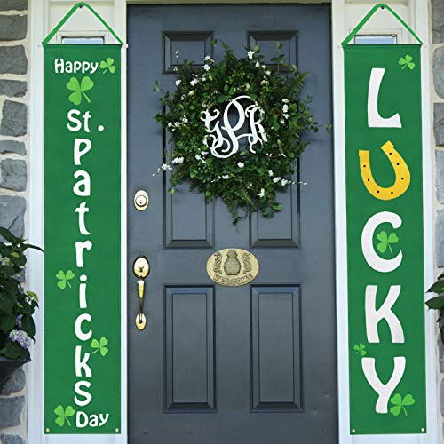 Mosoan St Patricks Porch Sign - St Patricks Day Decorations Outdoor Indoor - Happy St Patricks Day and Lucky Banner Decor for Home Wall Door Mosoan St Patricks Porch Sign - St Patricks Day Decorations Outdoor Indoor - Happy St Patricks Day and Lucky Banner Decor for Home Wall Door