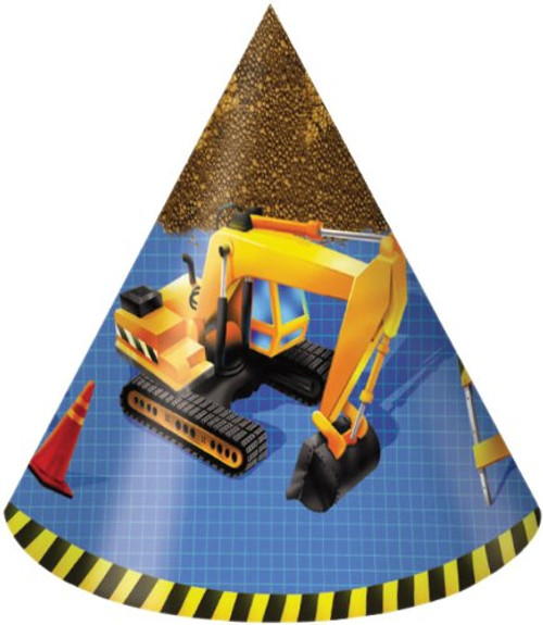 Creative Converting Under Construction Birthday Party Hats, Child Size, 8 Count