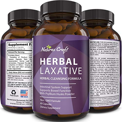 Natures Craft's Herbal Laxative Capsules with Probiotics Natural Colon Detox Digestive Support System Clean Psyllium Husk Powder Senna Leaf Cascara Sagrada Triple Herb Cleanse Pills Natures Craft's Herbal Laxative Capsules with Probiotics Natural Colon Detox Digestive Support System Clean Psyllium Husk Powder Senna Leaf Cascara Sagrada Triple Herb Cleanse Pills
