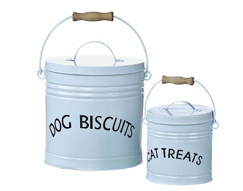 Creative Co-Op Set of 2 White Enameled Pet Treat Containers