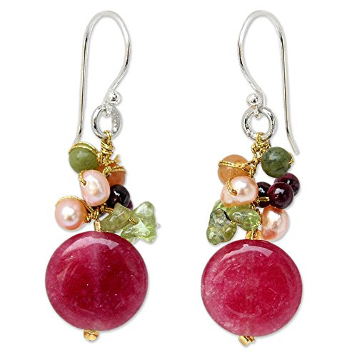 NOVICA Multi-gem Dyed Cultured Freshwater Pearl Sterling Silver Cluster Earrings, Thai Joy' NOVICA Multi-gem Dyed Cultured Freshwater Pearl Sterling Silver Cluster Earrings, Thai Joy'