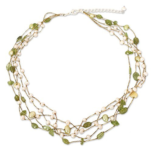 NOVICA Peridot Dyed Cultured Freshwater Pearl Beaded Necklace, 17.25" with 2" Extender, Cloud Forest' NOVICA Peridot Dyed Cultured Freshwater Pearl Beaded Necklace, 17.25" with 2" Extender, Cloud Forest'