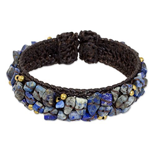 NOVICA Lapis Lazuli Woven Cuff Bracelet, 6.5", Ocean Day'