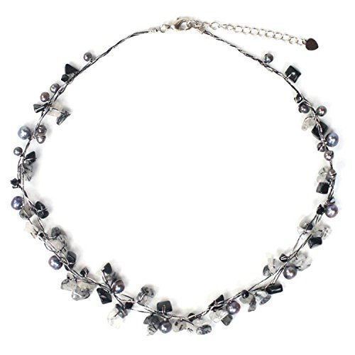 NOVICA Dyed Gray Cultured Freshwater Pearl and Tourmalinated Quartz Necklace, 16.5" 'River of Night' NOVICA Dyed Gray Cultured Freshwater Pearl and Tourmalinated Quartz Necklace, 16.5" 'River of Night'