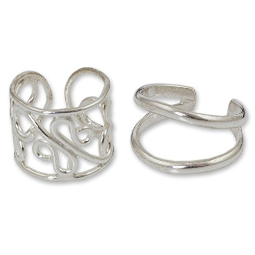 NOVICA .925 Sterling Silver Handmade Non Pierced Ear Cuff Earrings 'Sleek Filigree', (Pair)