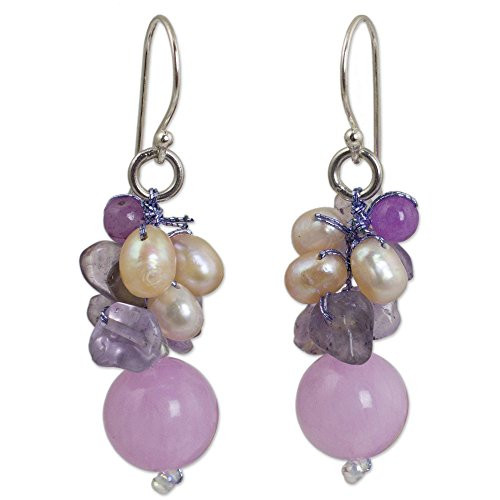 NOVICA Multi-Gem Cream Cultured Freshwater Pearl Silver Plated Beaded Earrings, Sweet Lavender' NOVICA Multi-Gem Cream Cultured Freshwater Pearl Silver Plated Beaded Earrings, Sweet Lavender'