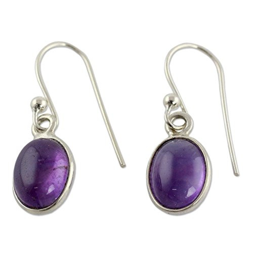 NOVICA .925 Sterling Silver and Amethyst Cabochon Dangle Earrings, Luminous Lilac'