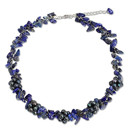 NOVICA Lapis Lazuli Dyed Gray Cultured Freshwater Pearl Silver Plated Beaded Necklace 'Heaven's Gift' NOVICA Lapis Lazuli Dyed Gray Cultured Freshwater Pearl Silver Plated Beaded Necklace 'Heaven's Gift'