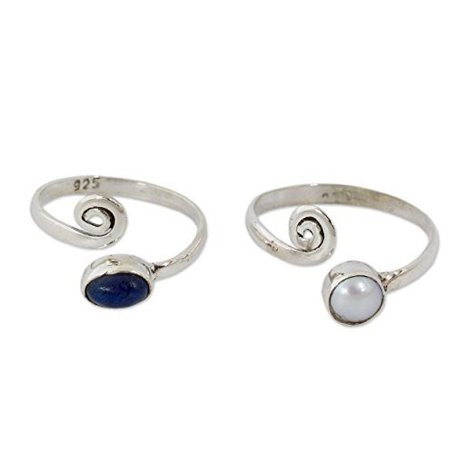 NOVICA Dyed Freshwater Cultured Pearls and Lapis Lazuli Stone Toe Rings, Perfection' (pair) NOVICA Dyed Freshwater Cultured Pearls and Lapis Lazuli Stone Toe Rings, Perfection' (pair)