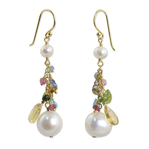 NOVICA Multi-Gem Cultured Freshwater Pearl 24k Gold Plated Sterling Silver Earrings, Rainbow Waterfall' NOVICA Multi-Gem Cultured Freshwater Pearl 24k Gold Plated Sterling Silver Earrings, Rainbow Waterfall'