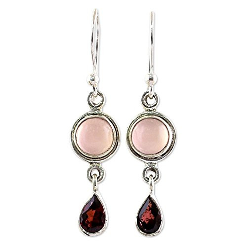 NOVICA Multi-Gem Chalcedony .925 Sterling Silver Dangle Earrings, Crimson Droplets'