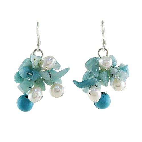 NOVICA Dyed Cultured Freshwater Pearl Amazonite Dangle Earrings with Silver Hooks 'Phuket Beach' NOVICA Dyed Cultured Freshwater Pearl Amazonite Dangle Earrings with Silver Hooks 'Phuket Beach'