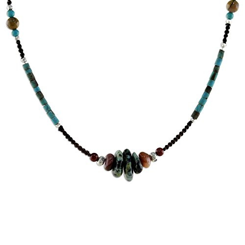 NOVICA Multi-Gem Jasper .925 Sterling Silver Beaded Necklace, 17.25", Bohemian Harmony'