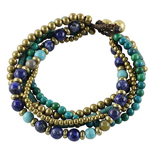 NOVICA Lapis Lazuli Brass Beaded Torsade Bracelet 'Freedom of Expression in Blue'