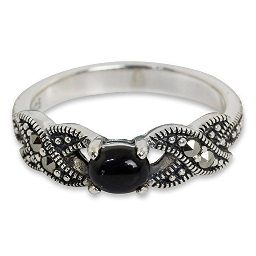 NOVICA Black Onyx Marcasite .925 Sterling Silver Cocktail Ring, At Midnight' NOVICA Black Onyx Marcasite .925 Sterling Silver Cocktail Ring, At Midnight'