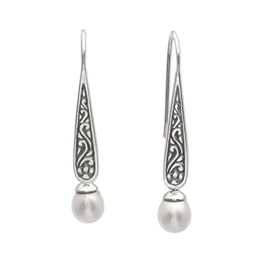 NOVICA White Cultured Freshwater Pearl .925 Sterling Silver Dangle Earrings, Rising Swirls' NOVICA White Cultured Freshwater Pearl .925 Sterling Silver Dangle Earrings, Rising Swirls'