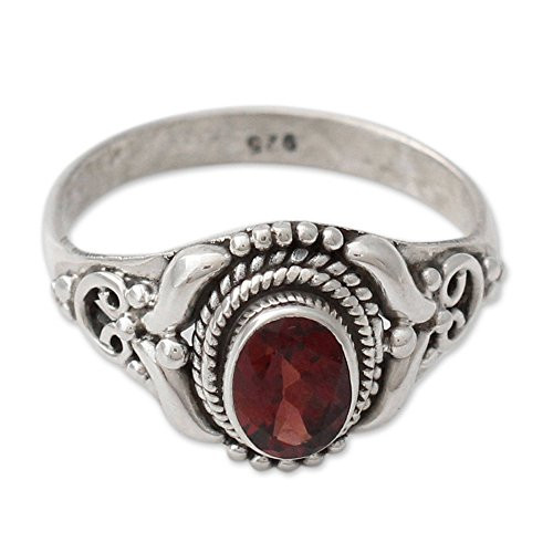 NOVICA Garnet .925 Sterling Silver Cocktail Ring, Traditional Romantic'