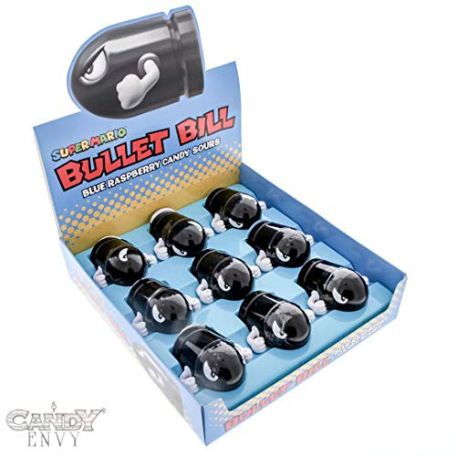 Bullet Bill Blue Raspberry Candy Sours Tin - 9 Tins with Display Case - "How To Build Candy Buffet" Guide Included (9 Pack Display)