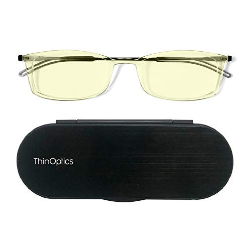 ThinOptics Milano Aluminum Case + Frontpage Brooklyn Rectangular Reading Glasses, Clear Frames/Blue Light Filtering, 44 mm + 0