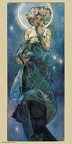 Alphonse Mucha Moon Decorative Fine Art Nouveau Print (Unframed 12x24 Poster)