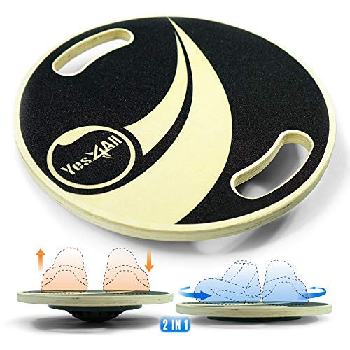 Yes4All Adjustable Wooden Round Wobble Balance Board - Exercise Balance Stability Trainer with Handles 15.9 inch Diameter - Black