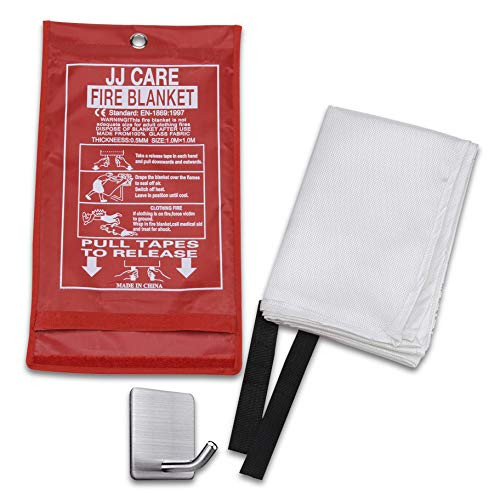 JJ CARE Fire Blanket Fire Suppression Blanket, 40"x40" +1 Hook, Fire Blanket Kitchen, Fire Emergency Blanket, Fire Retardant Blankets, Fiberglass, Fire Safety Blanket for Camping-Kitchen-Car Emergency